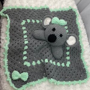 New Handmade Crocheted Koala Lovey Gray Green